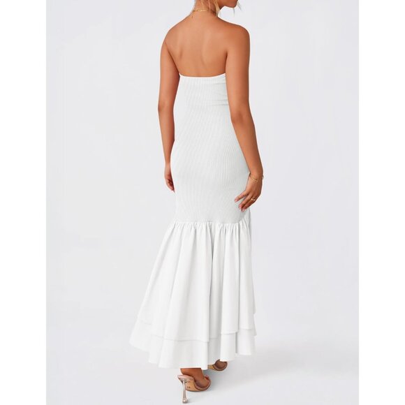 Women's Strapless Bodycon Maxi Dress Sexy High Split Mermaid Formal Wear - Picture 3 of 8